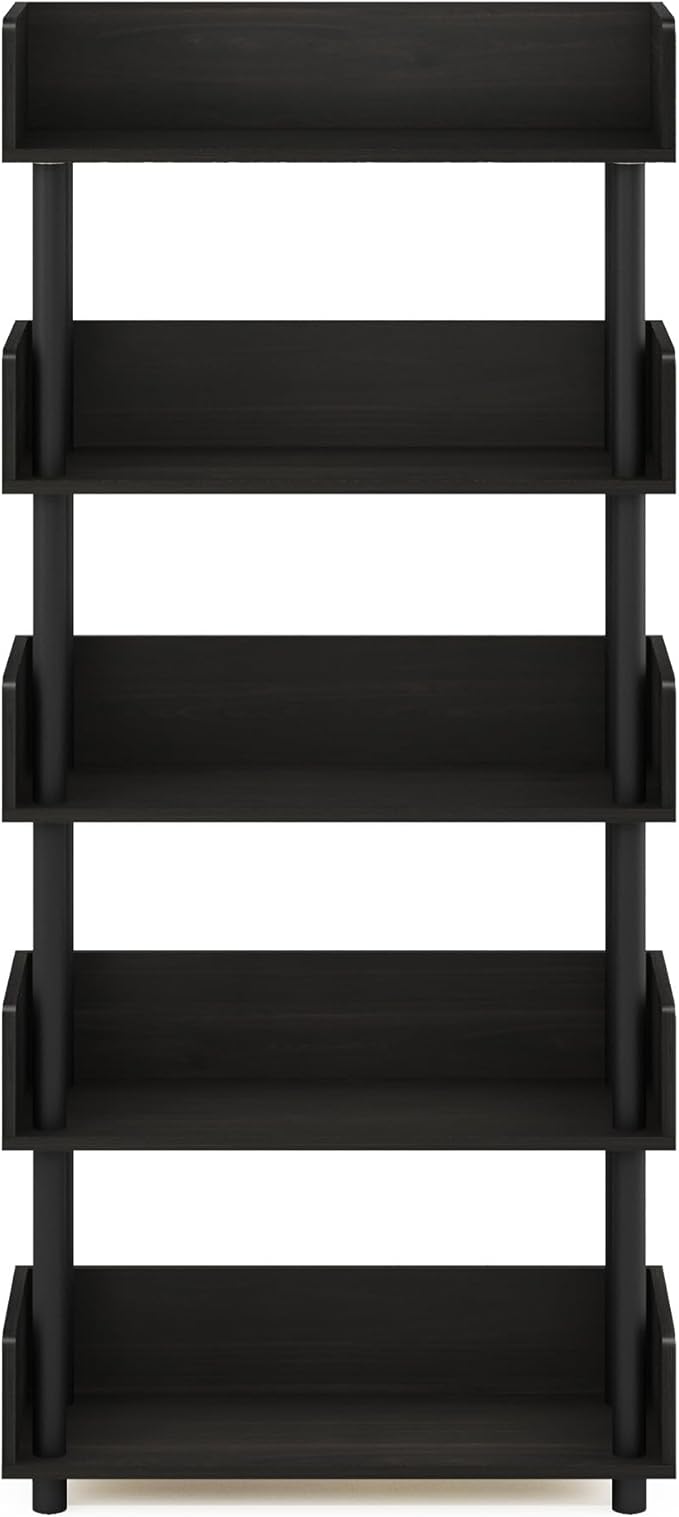 Furinno Turn-N-Tube 5-Tier Multipurposes Display Rack, Open Shelf Rack/Storage with Back & Side Panel, Espresso-NeatNest