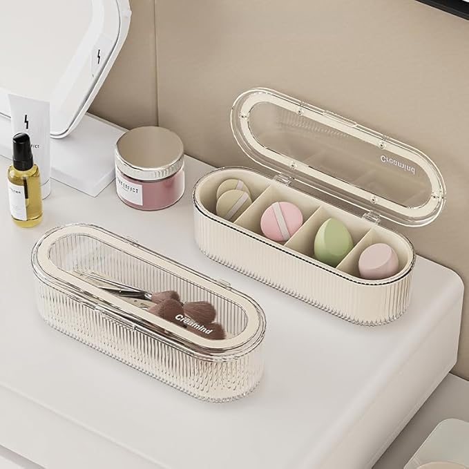 Clear Acrylic Makeup Brush Holder Organizer With Lid - Cosmetic Storage Case Display for Vanity and Sponges-NeatNest