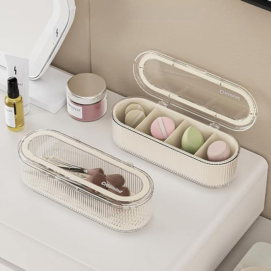 Clear Acrylic Makeup Brush Holder Organizer With Lid - Cosmetic Storage Case Display for Vanity and Sponges-NeatNest