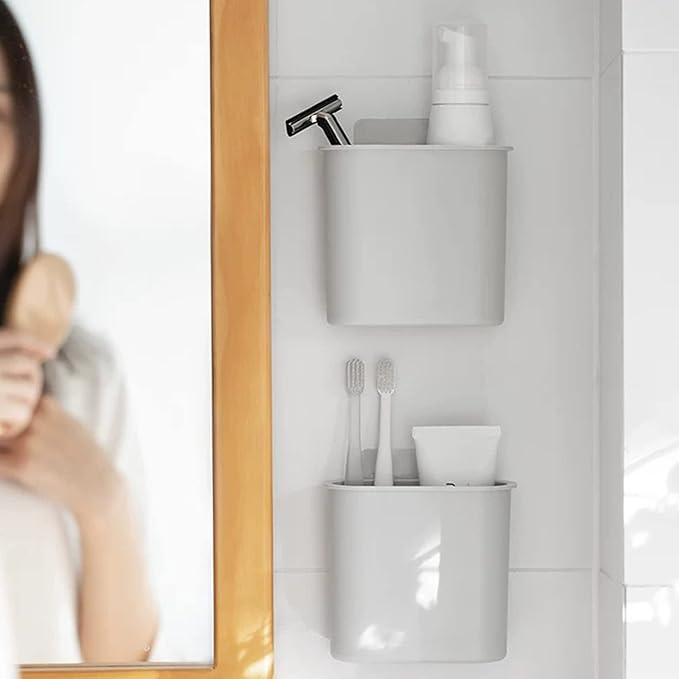 2 Packs Toothbrush Holders Wall Mounted, Self Adhesive Tooth Brush Holder for Bathroom Electric Toothbrush Toothpaste Razor Bathroom Accessories(Grey-NeatNest