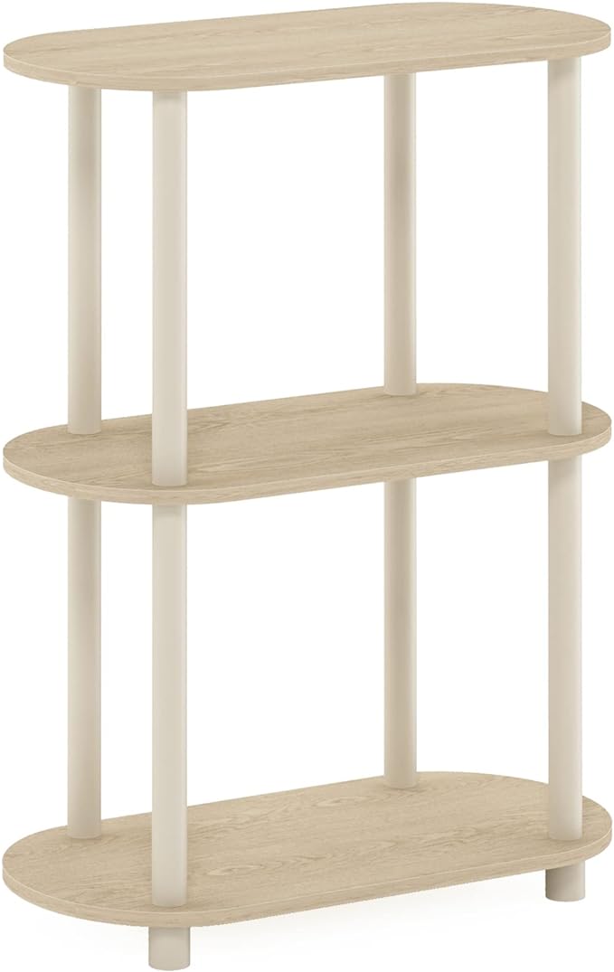 Furinno Turn-N-Tube No Tools 3-Tier Modern Oval Side Display Rack, Bauhaus Oak/Beige-NeatNest