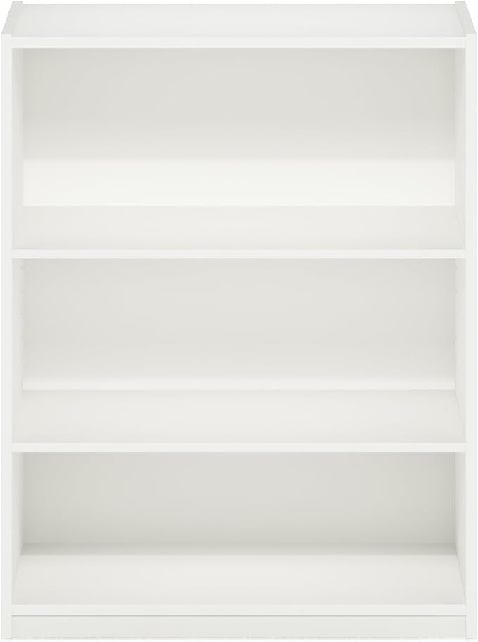 Furinno Gehry 3-Tier Bookcase, Bookshelf with Adjustable Shelves, White