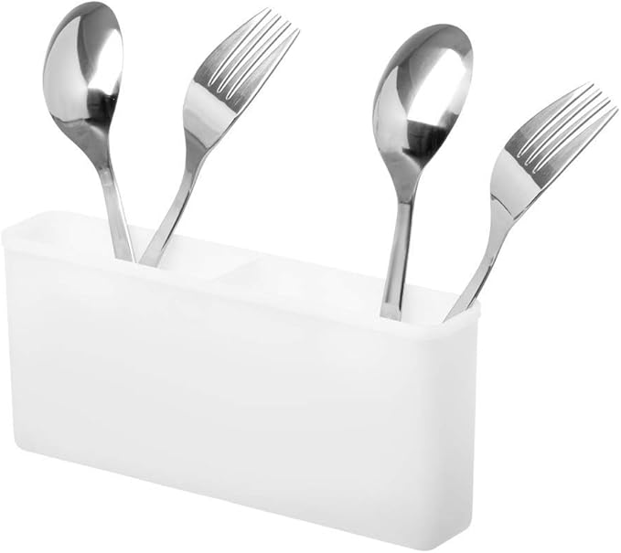 SANNO Utensil Drying Rack, Plastice Utensil Silverware Storage Holder fit for Dish Rack Over Sink, Chopsticks/Spoon/Fork/Knife Drainer Basket Flatware Storage Drainer,White, 7.75"×1.5"-NeatNest