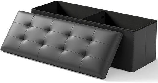 Folding Storage Ottoman Bench, Multi-Functional Ottoman Footrest, End of Bed Bench, Storage Chest for Living Room, Bedroom, Hallway, Entryway, Holds Up to 700 lbs (Black, 43 Inches)