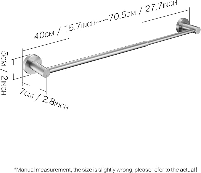 Adjustable Towel Racks Bathroom Towel Drying Rack Wall Mounted Expandable Towel bar 15.7-27.7 inches can be Extended Telescopic Towel bar (Brushed)