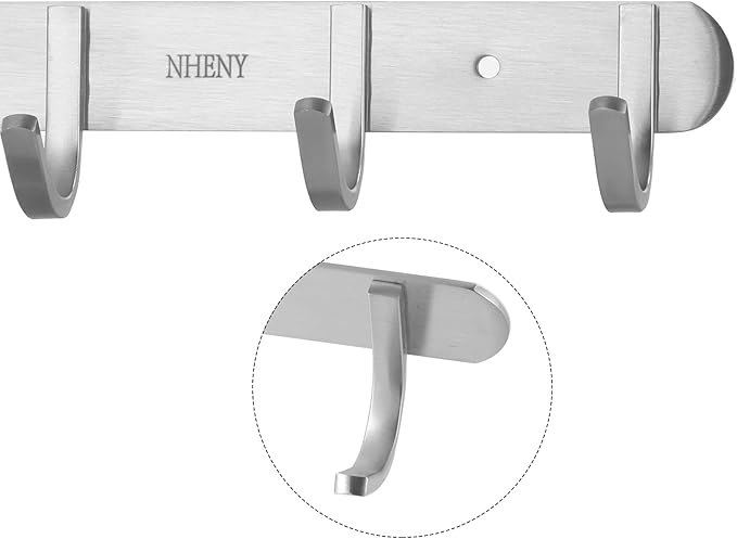 Coat Hook Wall Mount - NHENY Towel Rack with 6 Hooks Hanger for Hanging Clothes, Bags, Keys, and Towels Bathroom, Entryway, Door, 304 Stainless Steel Brushed Nickel-NeatNest