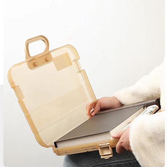 Clear Waterproof Document Storage Box with Snaps PP Files Organizer Cases for A4 Paper Magazines Notebooks School or Office Supplies (Khaki, 1pcs)
