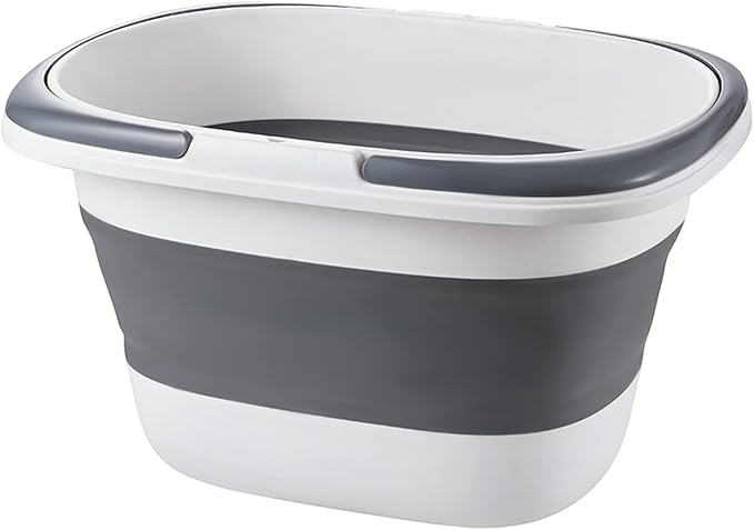 4.2 Gal(16L) Large Collapsible Plastic Bucket with Handle for House Cleaning, Space Saving Outdoor Multiuse Foldable Water Pail/Sink for Camping,Fishing,Ice(Grey)-NeatNest