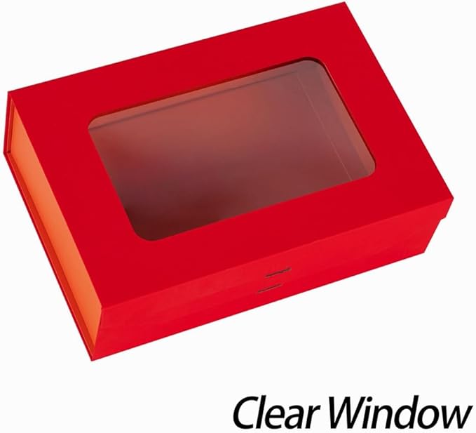 5 Pcs Red Gift Box for Presents with Ribbon 10.8x7.5x3.5 Inches Clear Gift Box with Window Magnetic Closure Gift Boxes with Lids-NeatNest