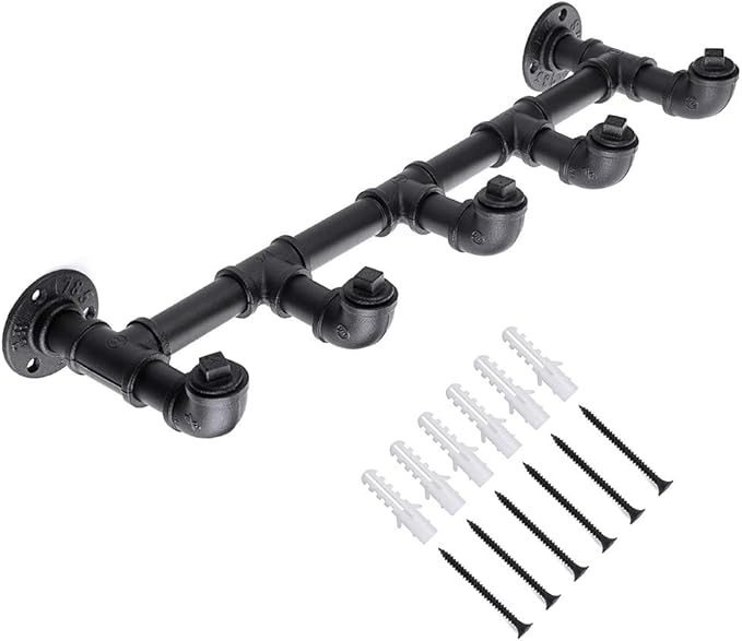 Sumnacon Industrial Pipe Coat Towel Rack with 5 Hooks- Vintage Heavy Duty Clothes Hat Hanger Racks with Screws, Rustic Iron Garment Storage Display Rail for Home, Store, Wardrobe, Boutique-NeatNest