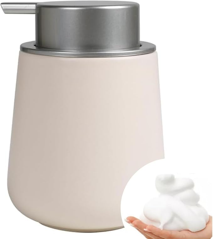 Bosilunlife Ceramic Foaming Soap Dispenser - Beige & Grey 12 oz Foam Hand Wash Dispenser Bathroom Countertop Kitchen Dish Soap Pump Dispenser Foam Soap Dispenser for Bathroom-NeatNest