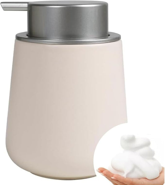 Bosilunlife Ceramic Foaming Soap Dispenser - Beige & Grey 12 oz Foam Hand Wash Dispenser Bathroom Countertop Kitchen Dish Soap Pump Dispenser Foam Soap Dispenser for Bathroom-NeatNest