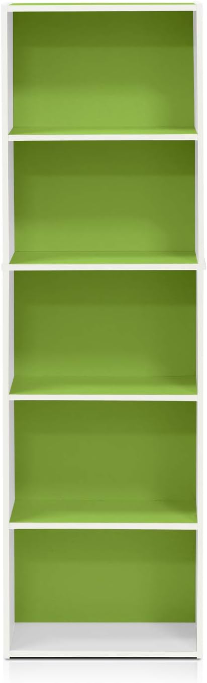 Furinno Luder Bookcase / Book / Storage , 5-Tier, White/Green-NeatNest