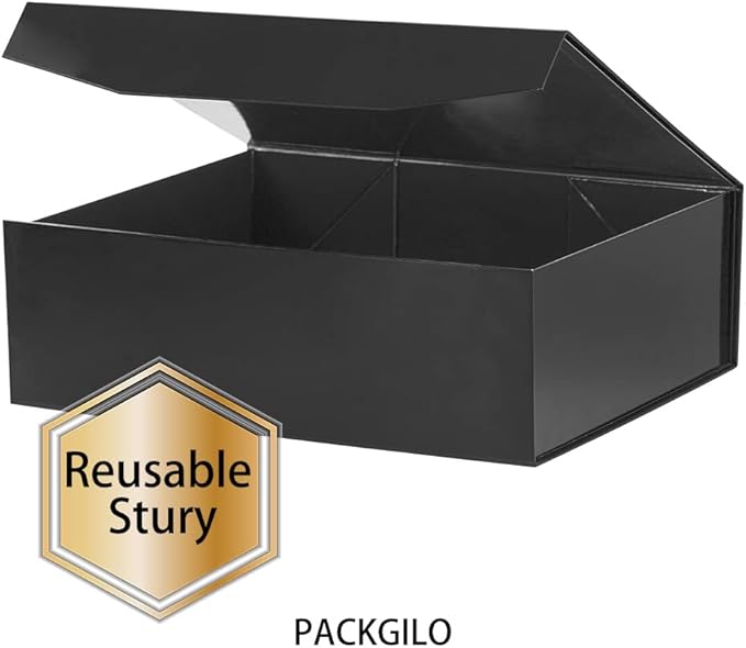 Black Extra Large Gift Box with Lid 4 Pcs 16.5 x 13 x 5.3 Inches, Gift Box large Black Gift Boxes for Presents Clothes Robe Wedding Dress Sweater,Reusable Foldable Bridesmaid Proposal Box（Glossy）-NeatNest