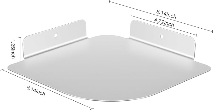 8" Floating Corner Shelf, Metal Corner Shelf Wall Mount for Wall Storage, for Smart Home, Speakers, Internet Router, Security Camera - for Bathroom, Kitchen, Bedroom, and Living Room (Silver)-NeatNest