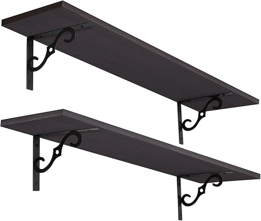DINZI LVJ Long Wall Shelves, 31.5 Inch Large Floating Shelves Set of 2, Wide Display Shelf Wall Mounted with Brackets, Easy Hanging for Living Room, Toilet, Office, Bedroom, Espresso-NeatNest
