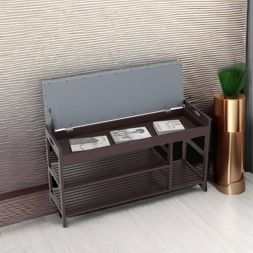 HIFIT Bamboo Shoe Bench Rack with Storage, Entryway Storage Bench with Padded Seat, Shoe Oiganizer Shelf for Entryway Mudroom Bathroom Foyer, Vintage