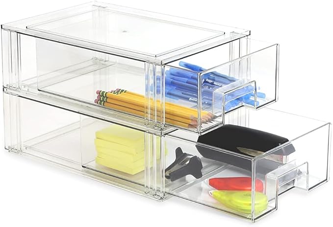 Isaac Jacobs Medium Stackable Organizer Drawer (12.5” x 8.3” x 4.1”), Clear Plastic Storage Box, Pull-Out Bin, Home, Office, Closet & Shoe Organization, BPA-Free, Food/Fridge/Freezer Safe (Medium)