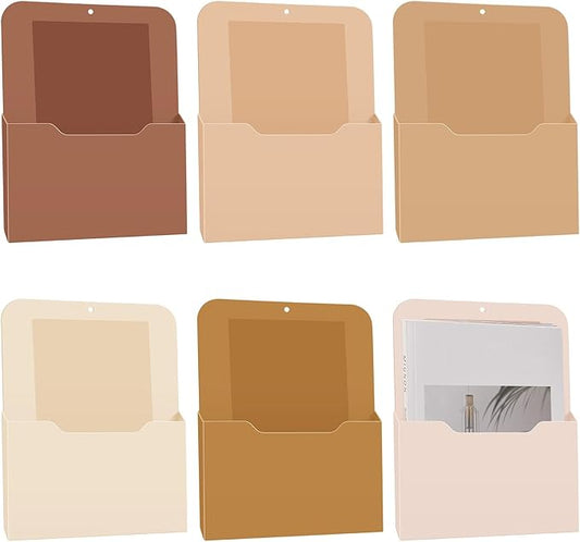 Fuutreo 6 Pcs Magnetic Wall File Organizer Magnetic Wall File Holder Refrigerator Magazine Holder for Mail Letters Paper(Earthy Color,10 x 13 Inch,Vertical)