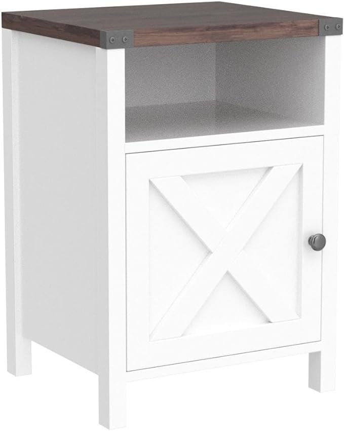 Catrimown Farmhouse End Table, Nightstand Set of 2, Rustic Night Stand with Barn Door and Storage Shelf, White End Table, Side Table for Bedroom Living Room, White-NeatNest