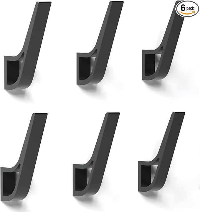 Coat Rack Hooks Wall Mounted Hold 50 lbs, Black 6Packs, Bath Towel Rope Large Hooks for Kitchen, Door, Cabinet, Bathroom, Foyers, Hallways, and Bedrooms-NeatNest