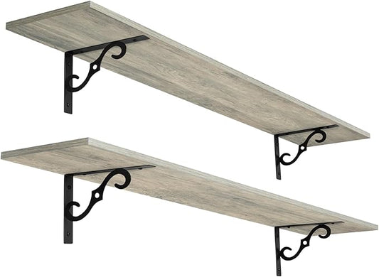 DINZI LVJ Long Wall Shelves, 55.1" Large Floating Shelves Set of 2, Wide Display Shelf Wall Mounted with Brackets, Easy Hanging for Living Room, Toilet, Office, Bedroom, Gray Wash-NeatNest
