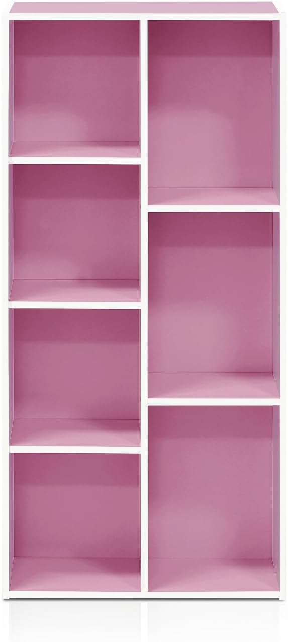 Furinno 7-Cube Reversible Open Shelf, White/Pink 11048WH/PI-NeatNest
