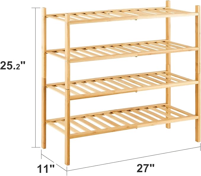 4-Tier Bamboo Shoe Rack for Entryway, Stackable | Heavy Duty | Multi-Function, Free Standing Shoe Racks for Bedroom Hallway Closet-NeatNest