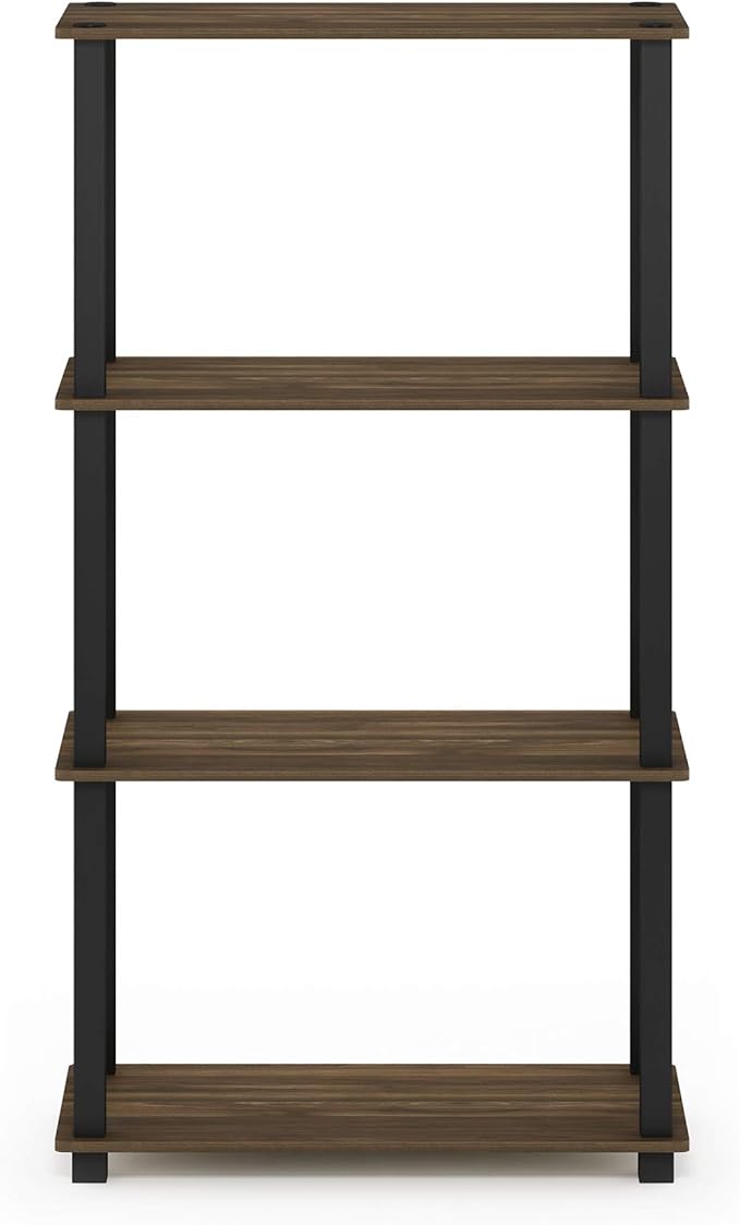 Furinno Turn-N-Tube 4-Tier Multipurpose Shelf Display Rack, Square Tube, Columbia Walnut/Black-NeatNest