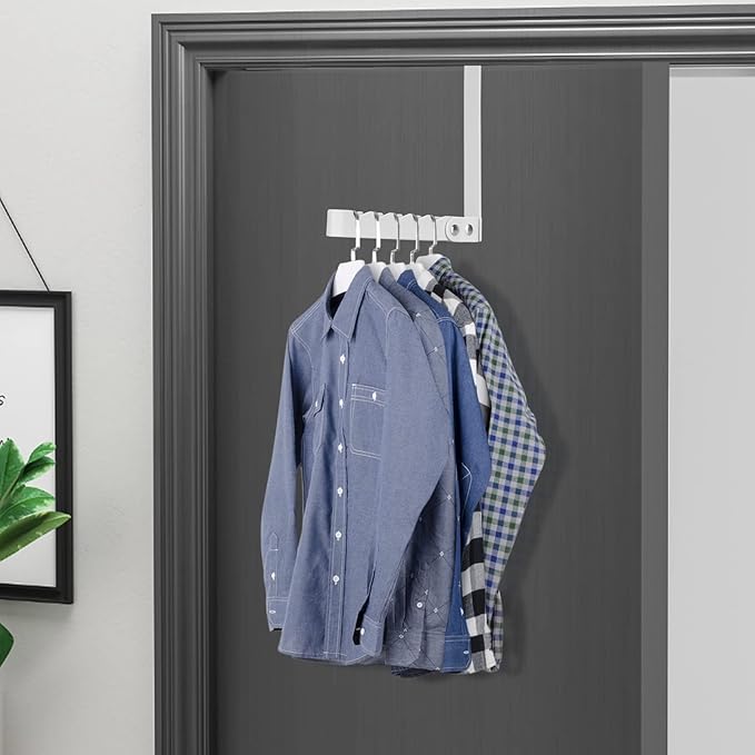 FYY Over The Door Hooks Hanger, 1 Pack Collapsible Folding Over The Door Organizer Rack Space Saving Hanging Storage Hanger for Clothes, Coats, Towels for Bedroom Bathroom White-NeatNest