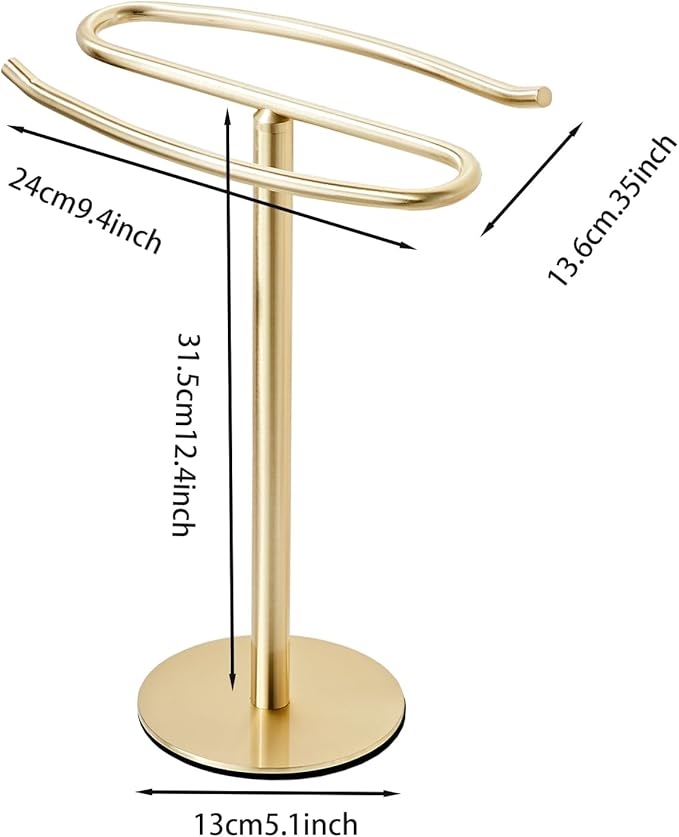 Brusehd Light Gold Hand Towel Holder Stand, Free-Standing Towel Rack, SUS304 Stainless Steel Towel Bar Rack Stand, Tower Bar for Bathroom Kitchen Vanity Countertop…-NeatNest