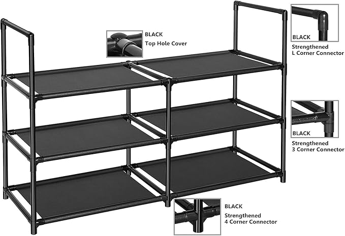 3 Tier Metal Construction Shoe Rack, Sturdy Shelf Organizer for Entryway, Bedroom, Closet, 12-16 Pairs Shoe and Boots Organizer Storage Sturdy Shoe Shelf-NeatNest