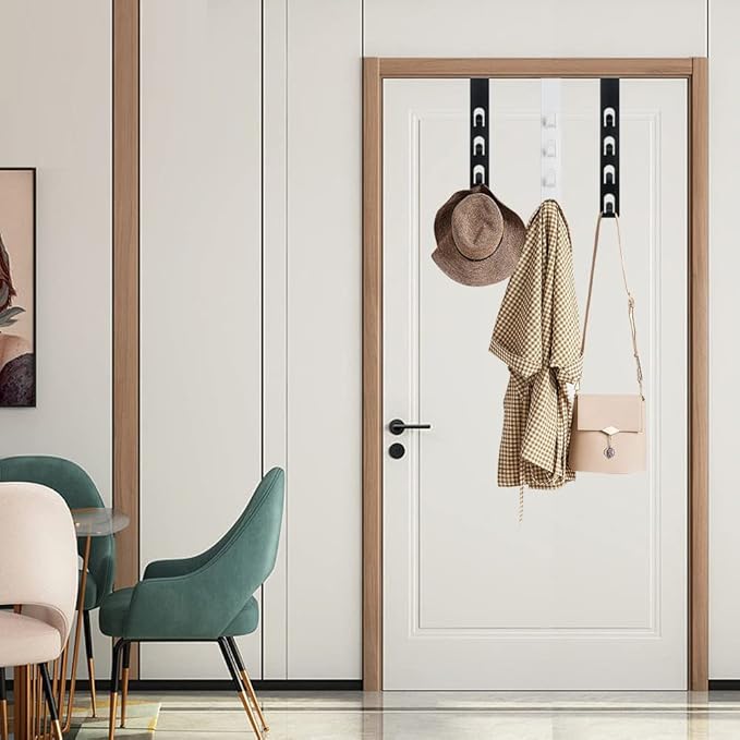 2 Pack Black Coat Hooks, 4 Layers Metal Hats Hanger, Strong Vertical Black Coat Hook, Over Door Rack for Hanging Bags Jams Scarf Keys and More.
