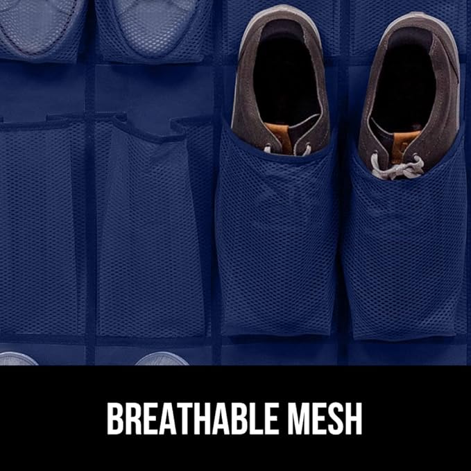 GORILLA GRIP Over the Door Shoe Organizer, 24 Large Breathable Mesh Pockets, Space Saving Hanging Storage Holder, Closet Rack Hanger Holds Up to 40 lbs, Hangs on Closets for Shoes, Accessories, Navy-NeatNest
