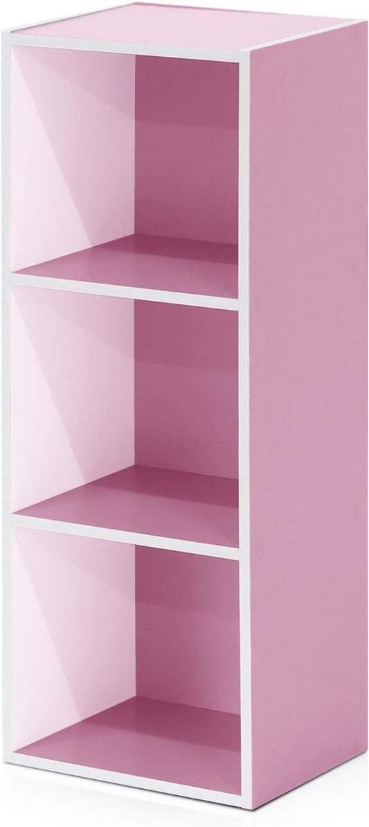 Furinno 3-Tier Open Shelf Bookcase, White/Pink 11003WH/PI-NeatNest