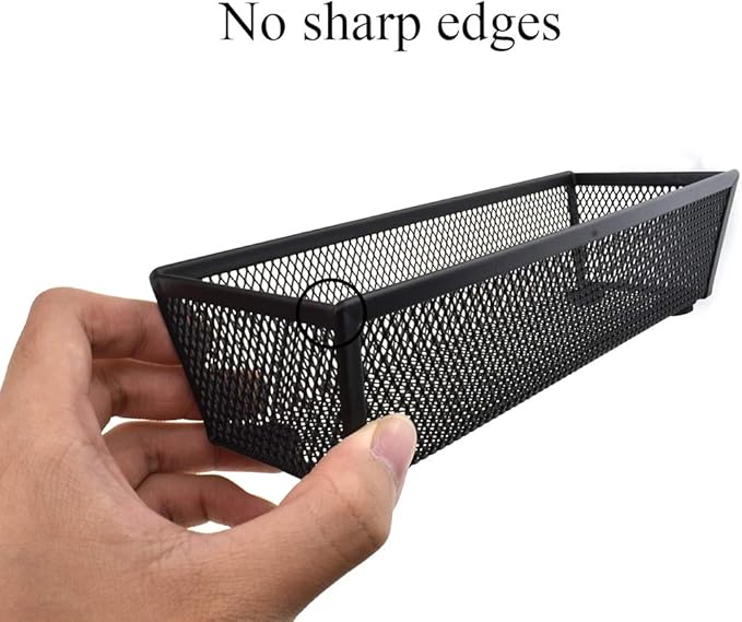 HAHIYO Stackable Mesh Tray Cup 9 x 3 x 2 inches Sturdy Container for Desk Drawer Organizer Collection for Home Office School kitchen Soft Foam Feet No Sharp Edges 2 Pack Black-NeatNest