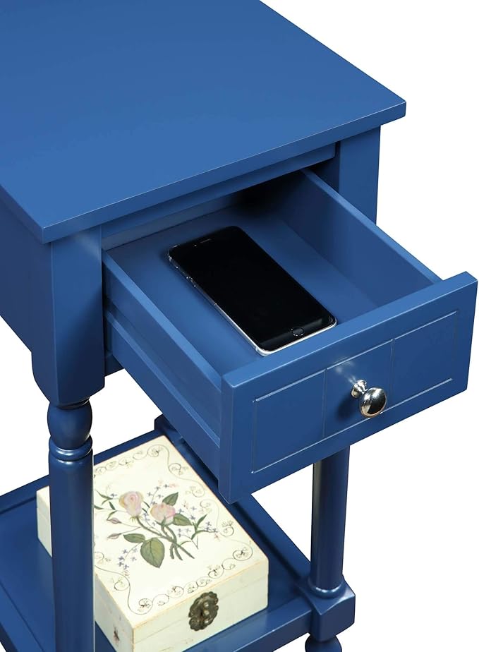 Convenience Concepts French Country Khloe 1 Drawer Accent End Table 14" - Traditional Farmhouse Side Table with Storage Drawer and Shelf for Living Room, Cobalt Blue-NeatNest