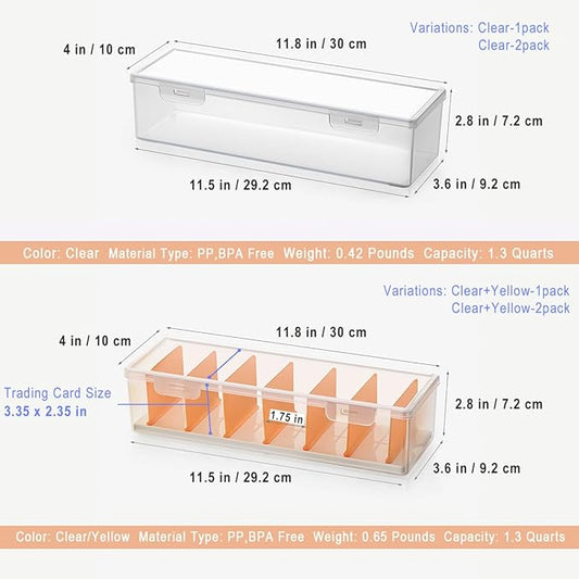 Clear Craft and Art Supply Storage Organizer, Small Deep Strips Container with Lid for Makeup, Paint Brush, Tools, Crayon, Stackable (Clear-2pack)-NeatNest
