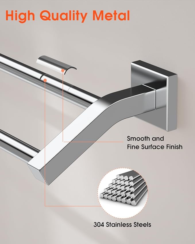 Alise Bath Double Towel Bars Towel Racks for Bathroom Lavatory,Wall Mount Towel Holder Heavy Duty SUS304 Stainless Steel Towel Hanger Towel Rail,Polished Chrome,20 Inch