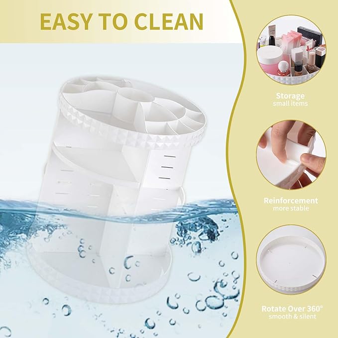V-HANVER 360 Rotating Makeup Organizer Perfume Organizer White Cosmetic Storage Display Case Large Capacity Acrylic Beauty Holder Adjustable Partition Height for Bedroom Dresser or Bathroom Vanity-NeatNest