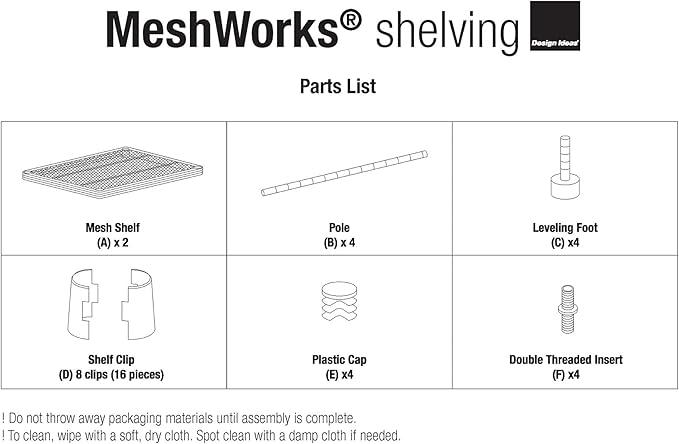 Design Ideas MeshWorks, 2-Tier Steel Shelving Rack, 440lb Capacity Per Shelf, White-NeatNest