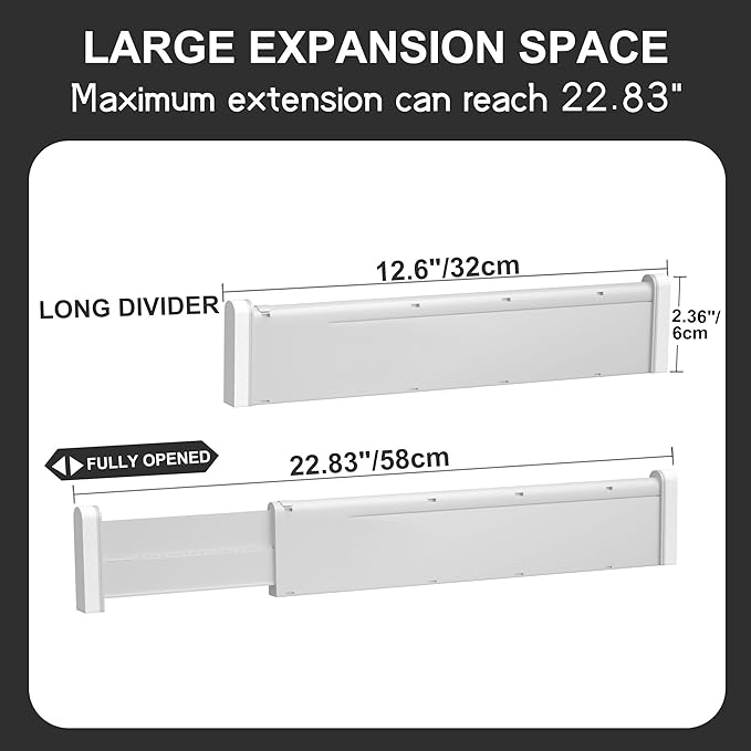 HiYZ Expandable Drawer Dividers - 12.6-22.8'' Adjustable Drawers Organizers for Kitchen Utensils, Drawer Separators in Bedroom, Dresser, Office, Bathroom, Fridge, 5 Pack Long Dividers-Gray-NeatNest