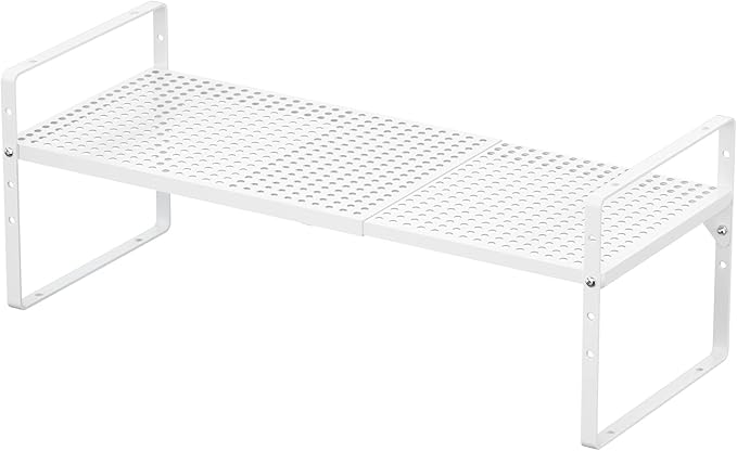 iPEGTOP 3 Pack Large Expandable Cabinet Storage Shelf, Heavy Duty Stackable Steel Metal Spice Rack Adjustable Height Home Office Pantry Garage Shelves for Counter Kitchen Organization, White-NeatNest
