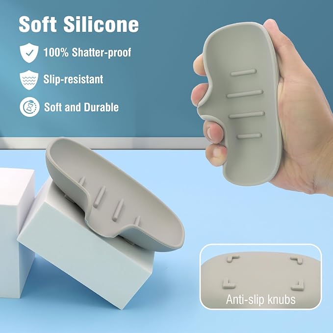 3 Pack Soap Bar Holder, AIMAIAIMAI Self Draining Soap Dish, Quick Drainage, Soap Dishes for Bathroom, Shower, Silicone Soap Tray for Kitchen, BPA-Free, Dishwasher Safe (Gray)-NeatNest