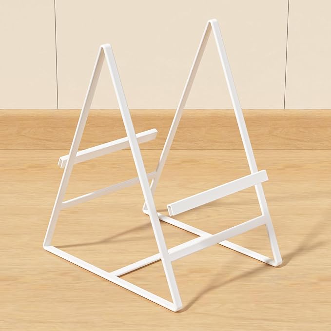 2 Large 1 Small Triangle Plate Holders Organizers Upright Cabinet Dish Drying Racks Metal Plate Dish Organizers Racks Stands for Countertop and Cupboard White