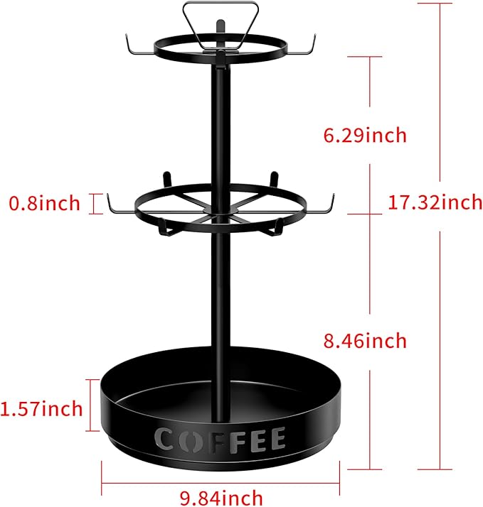 Coffee Mug Holder - Metal Mug Tree Rotatable Mug Rack, 3 Tier Coffee Cup Holder with 10 Adjustable Hooks for Bar Kitchen Counter, with Storage Base for Pods, Sugar Bags-NeatNest