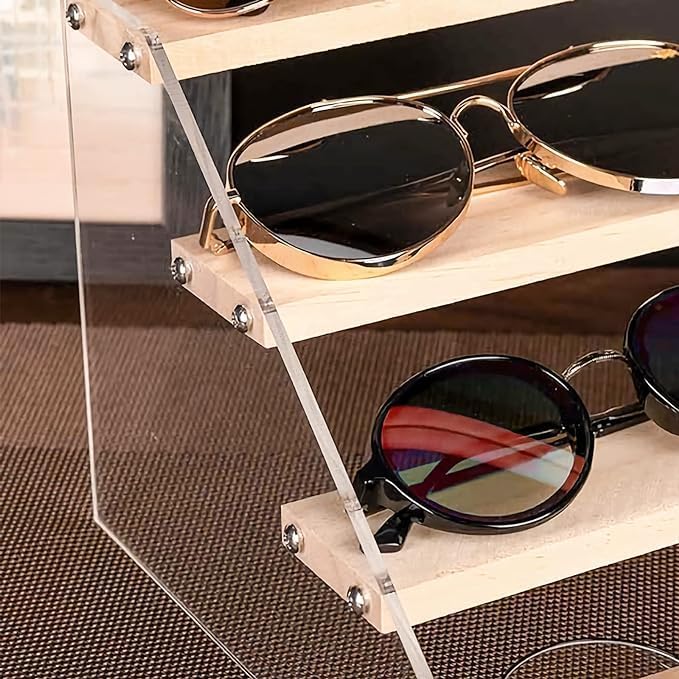 BYCY Wood Display Stand 5 Tier Clear Acrylic Display Shelf Riser for Perfumes Pop Figures Jewelry Cupcake Spice Desserts (1 Pack)-NeatNest