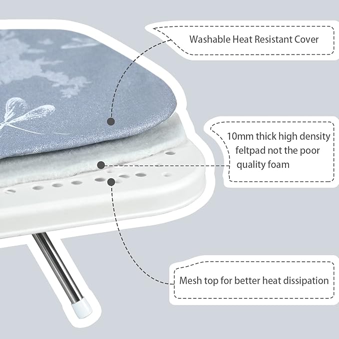 Duwee 12"x29"Table top Ironing Board with Thicken Felt Padding, Heat Resistant Cover,Stainless Steel Legs