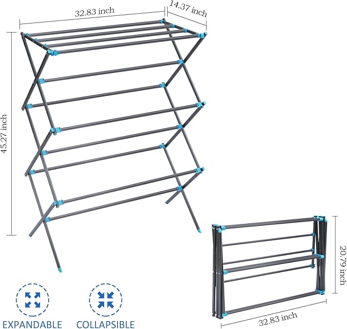APEXCHASER Foldable Drying Rack Clothing, Metal Laundry Drying Rack Collapsible for Clothes Towel, Clothes Horse for Indoor Outdoor Laundry Room Aparment, Graphite