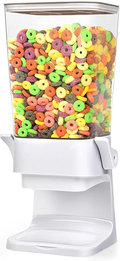 Cereal Dispenser Countertop Large Cereal Containers Storage Dispenser For Pantry Dry Food Dispenser Countertop Candy Dispenser Machine Rice Dispenser For Snack,Nuts, Granola(White,1PC)-NeatNest